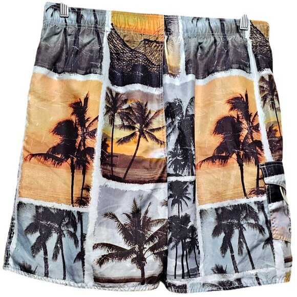 Newport Blue Mens Tropical Sunset Print Swim Trunks With Pockets Elastic Waist & - Picture 2 of 10